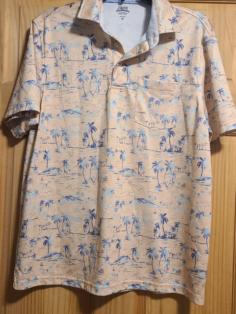 IZOD Peach Polo with Blue Palm Print